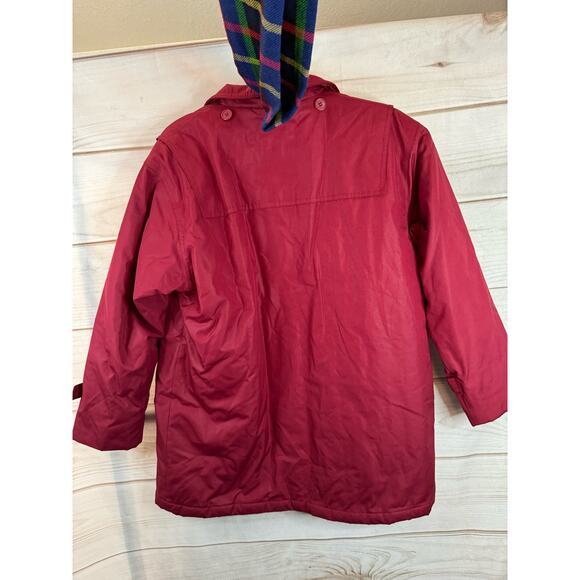 London Fog Red Full Zip & Button Up Coat With Plaid Scarf Size 6 - Picture 4 of 8